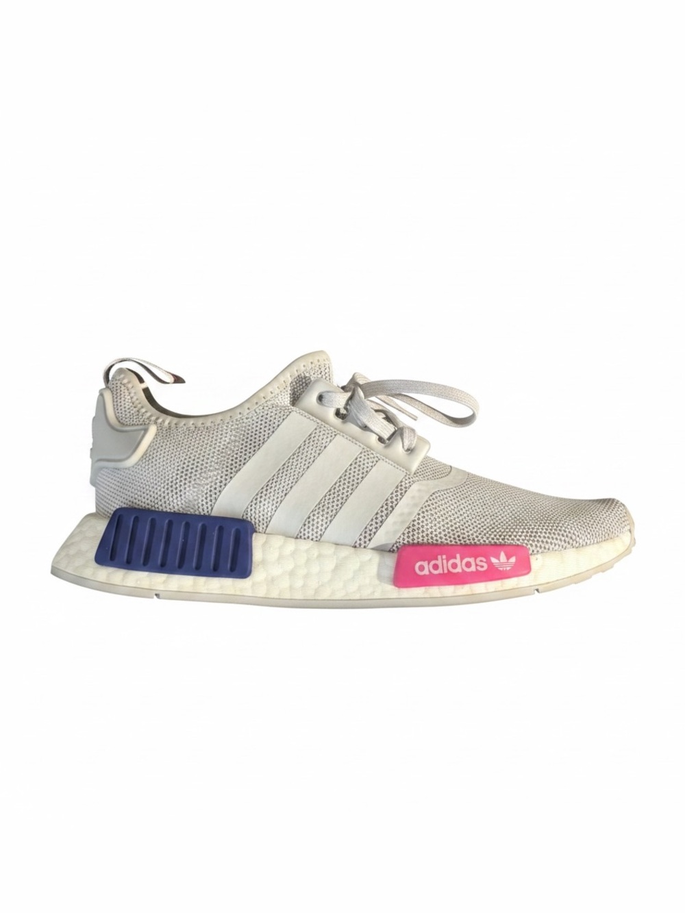 adidas Kids White Knit Sneaker with Pink & Blue Midsole Accents